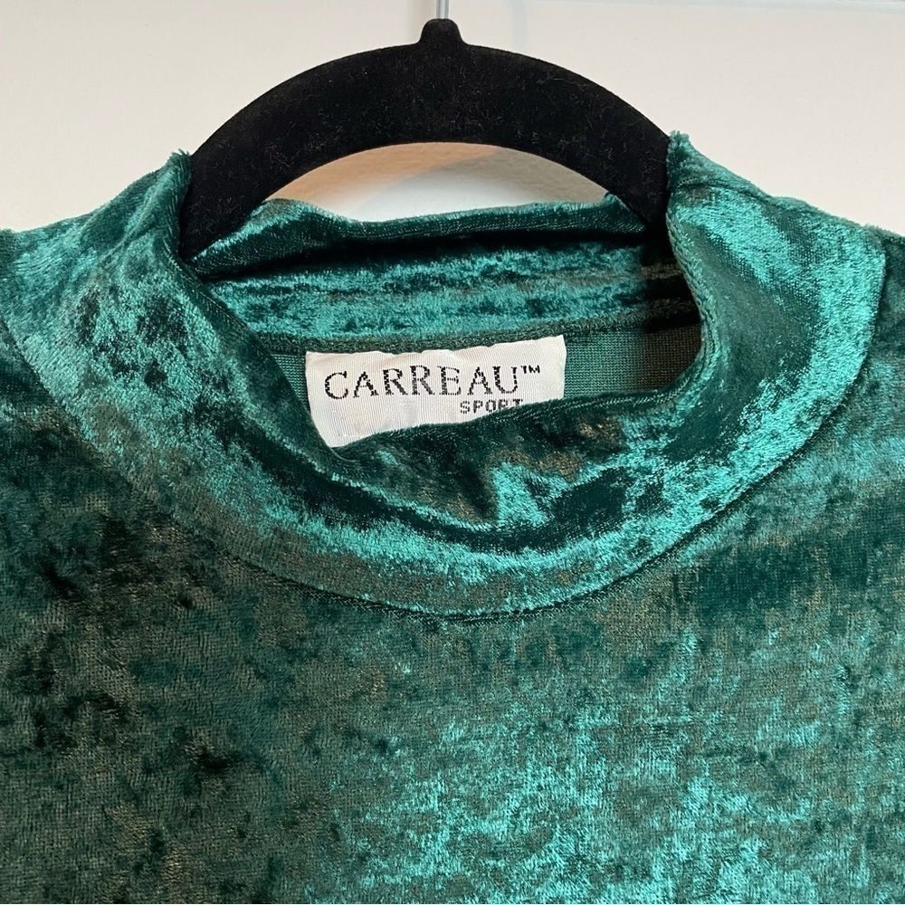 Vintage Cartesian Sport Green Velour Mock Neck Long Sleeve Dress Sz.S - Picture 6 of 10